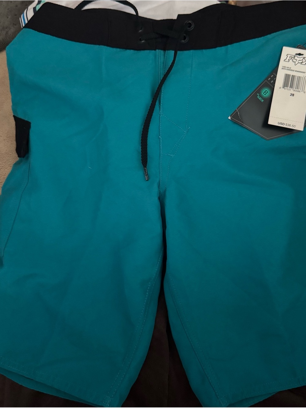 Fox Teal Swim Board Shorts with Black Waistband